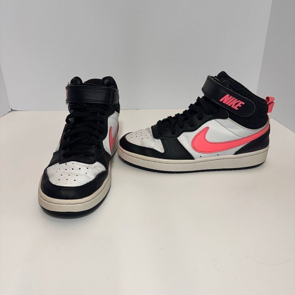 Nike Court Borough Mid 2 Sneakers Black White Pink | Youth Size 4 - Picture 2 of 14